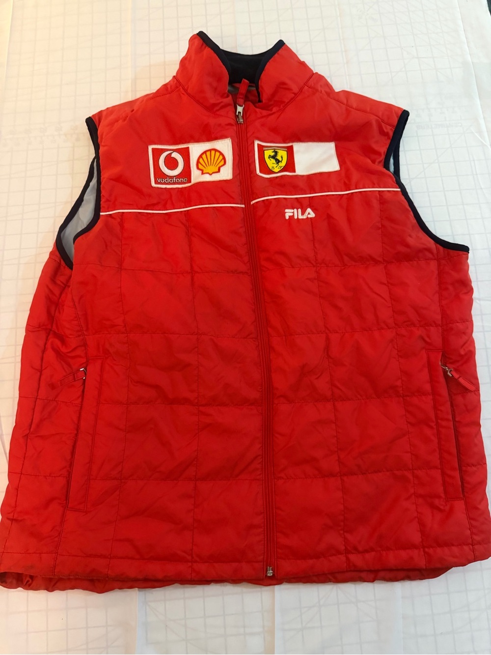 Fila  Red Quilted Racing Vest Ferrari sponsor logo, Italian design Russia made